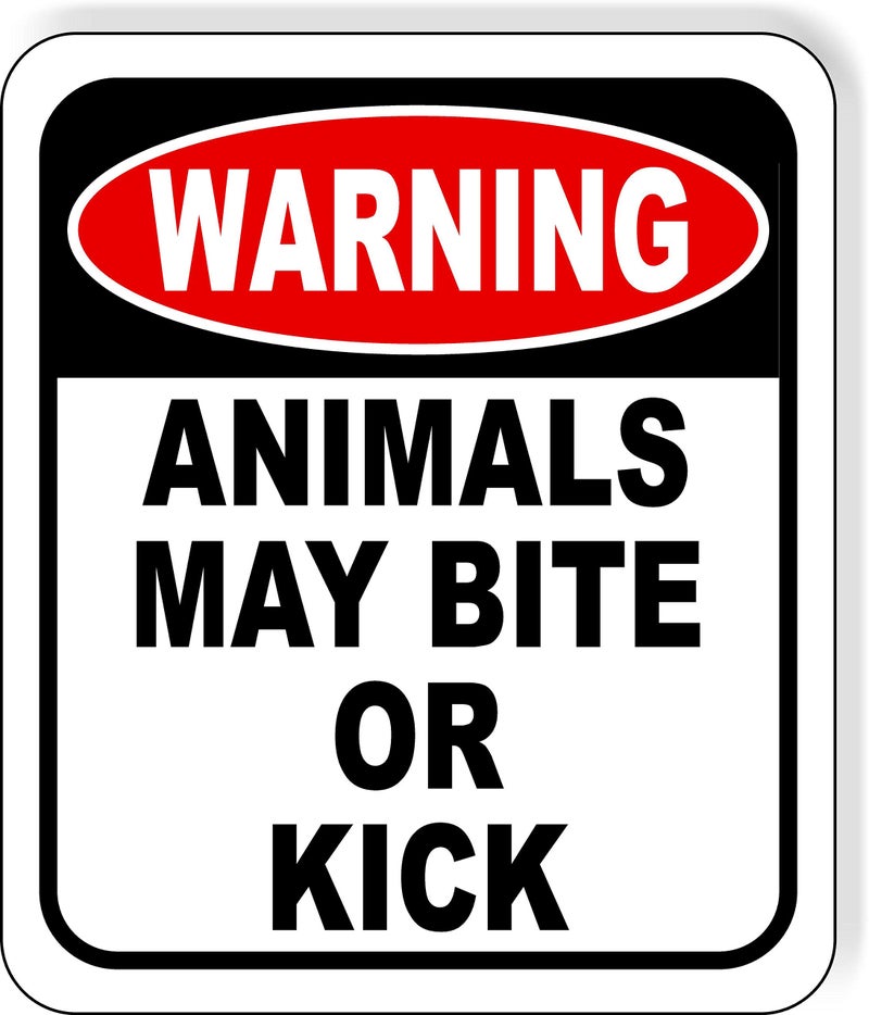 Work House Signs Warning: Animals May Bite or Kick Sign | Outdoor Aluminum Composite Safety Sign | 8.5â€ x 10â€ | Weather-Resistant | Wall-Mountable | Bold, Easy-to-Read Design - Image 1